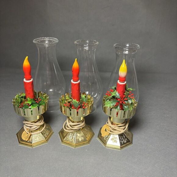 Lot 3 Vintage Beacon Christmas Candles Electric Flickering Hurricane Lamp-WORKS - Picture 9 of 11